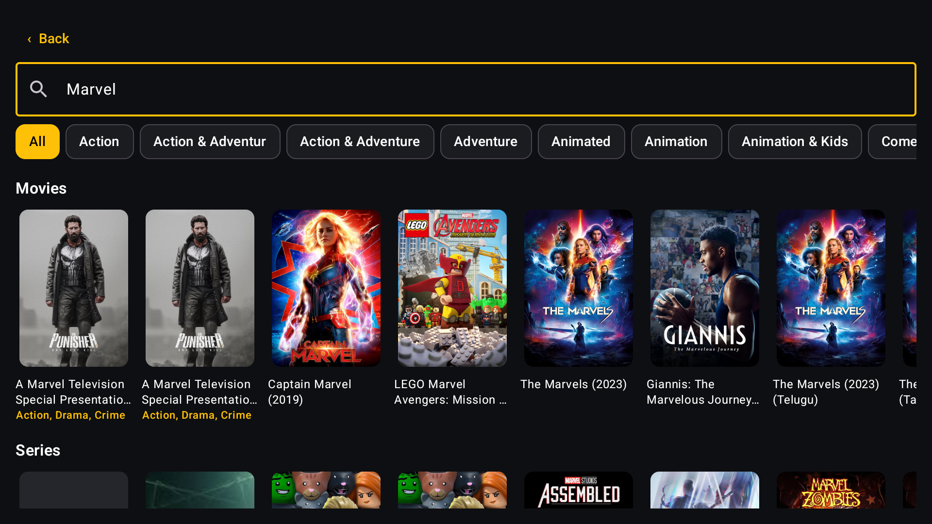 Genre-aware search results across movies and series
