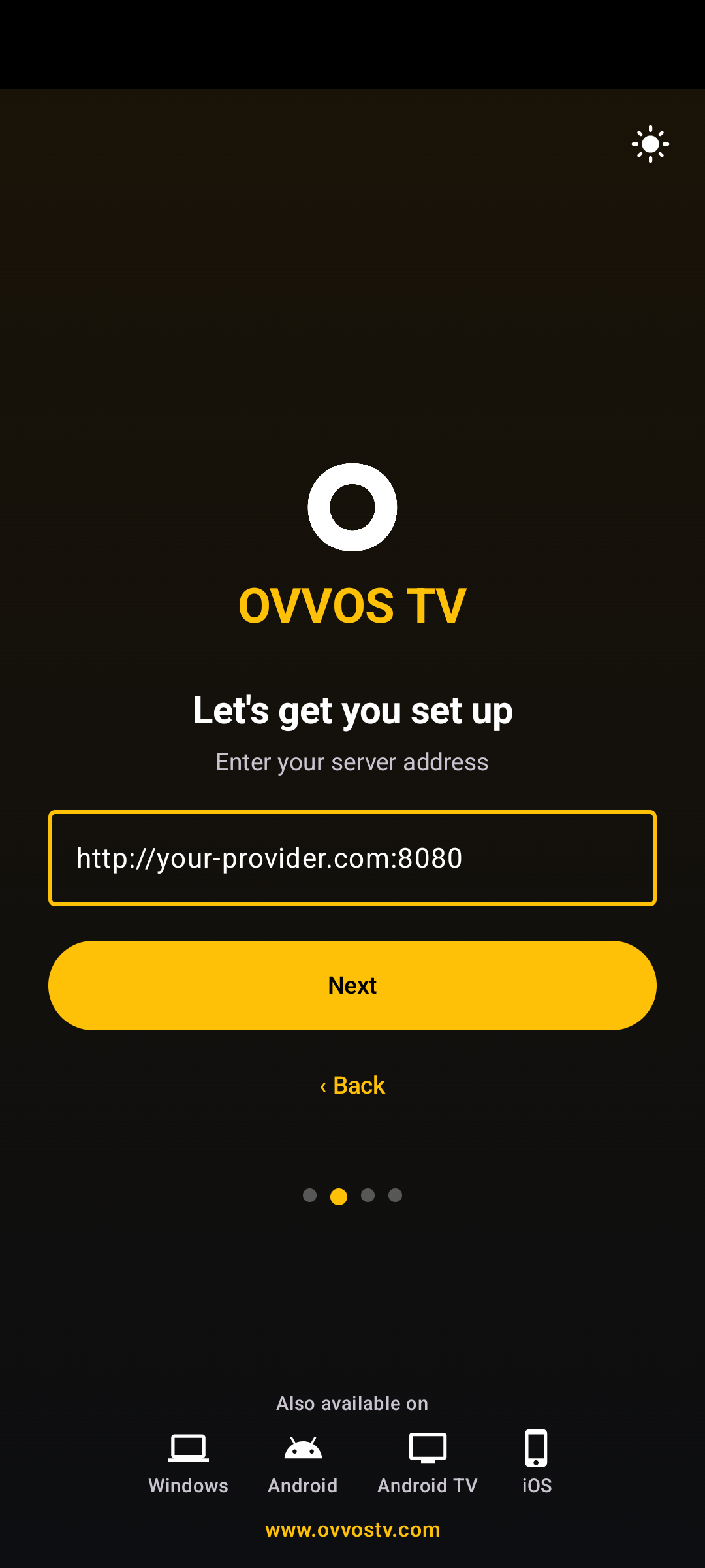 Server address sign-in step on a phone