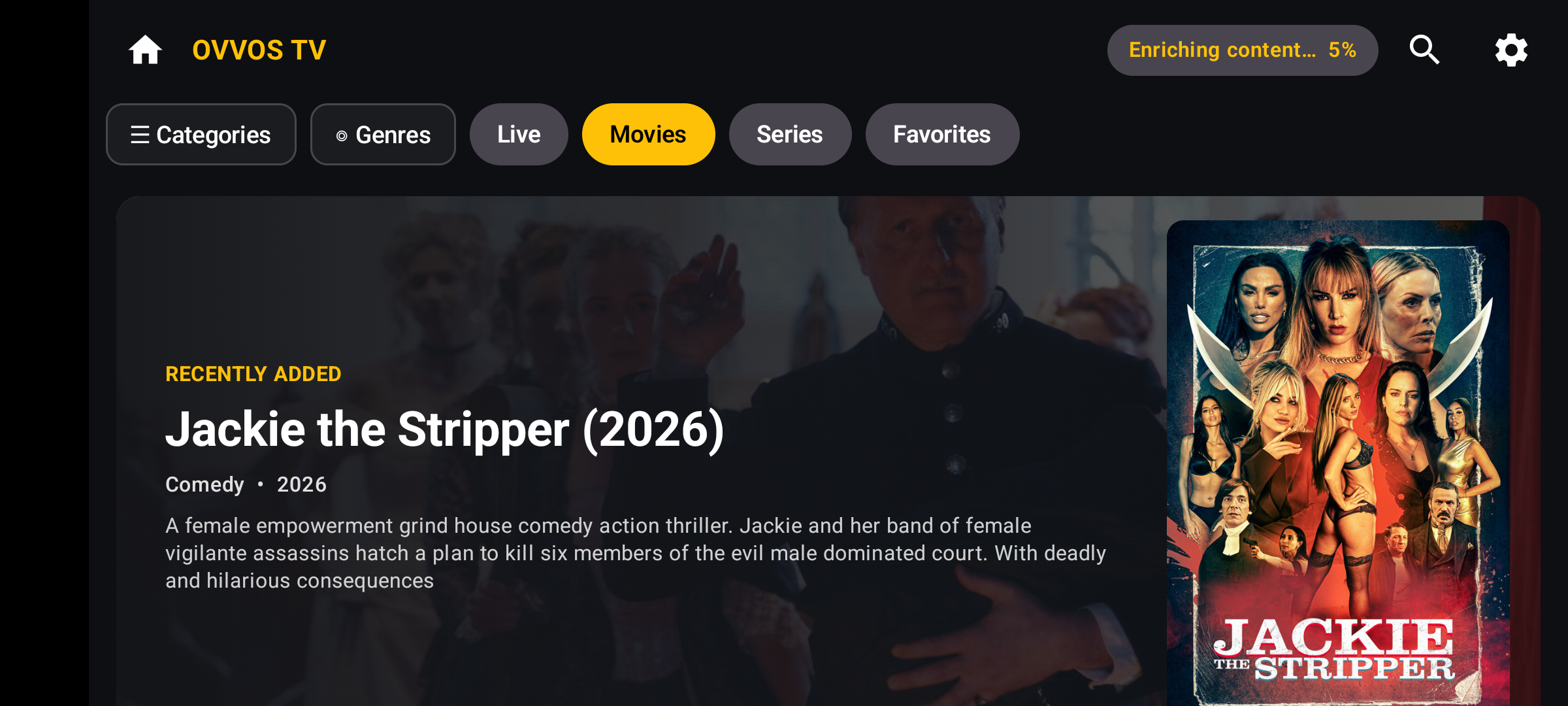 Movies on an Android phone in landscape with featured banner and poster rows