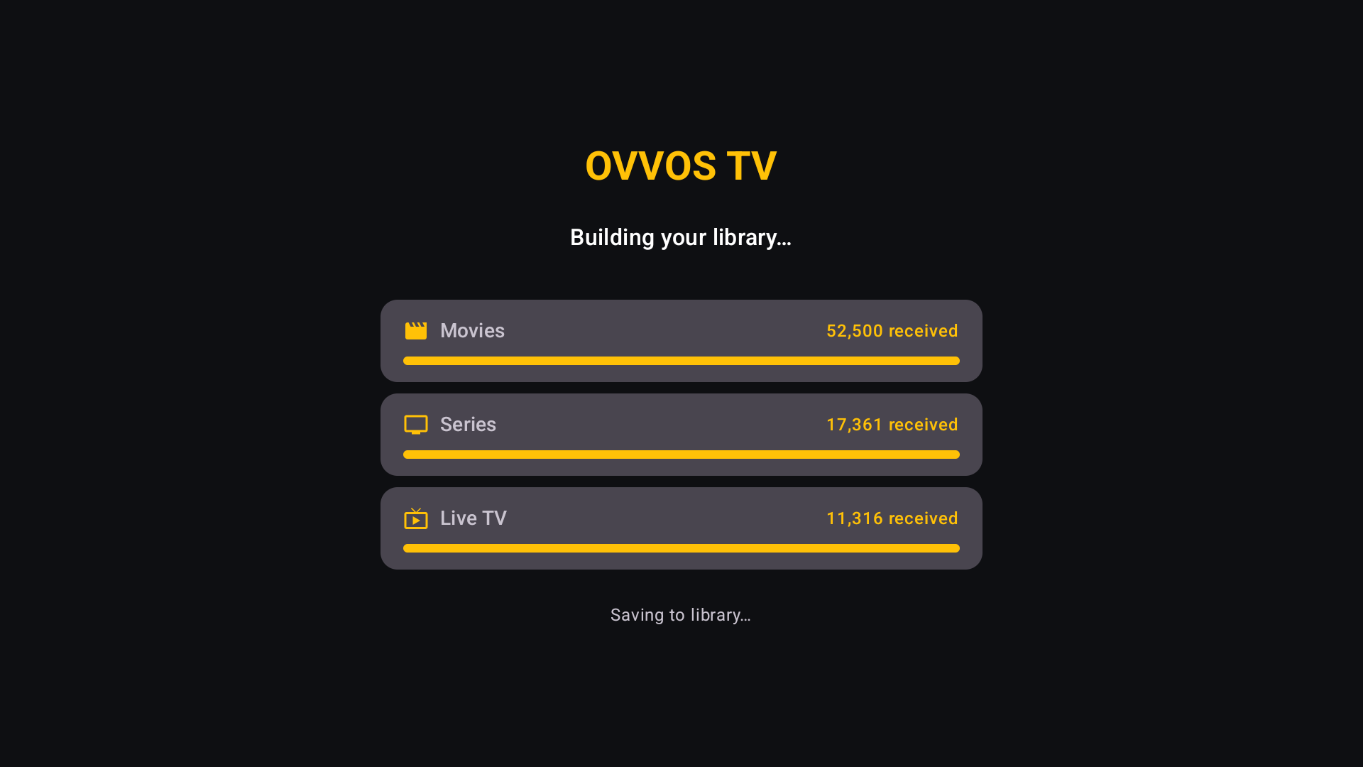 Building your library with progress bars for movies, series and live TV