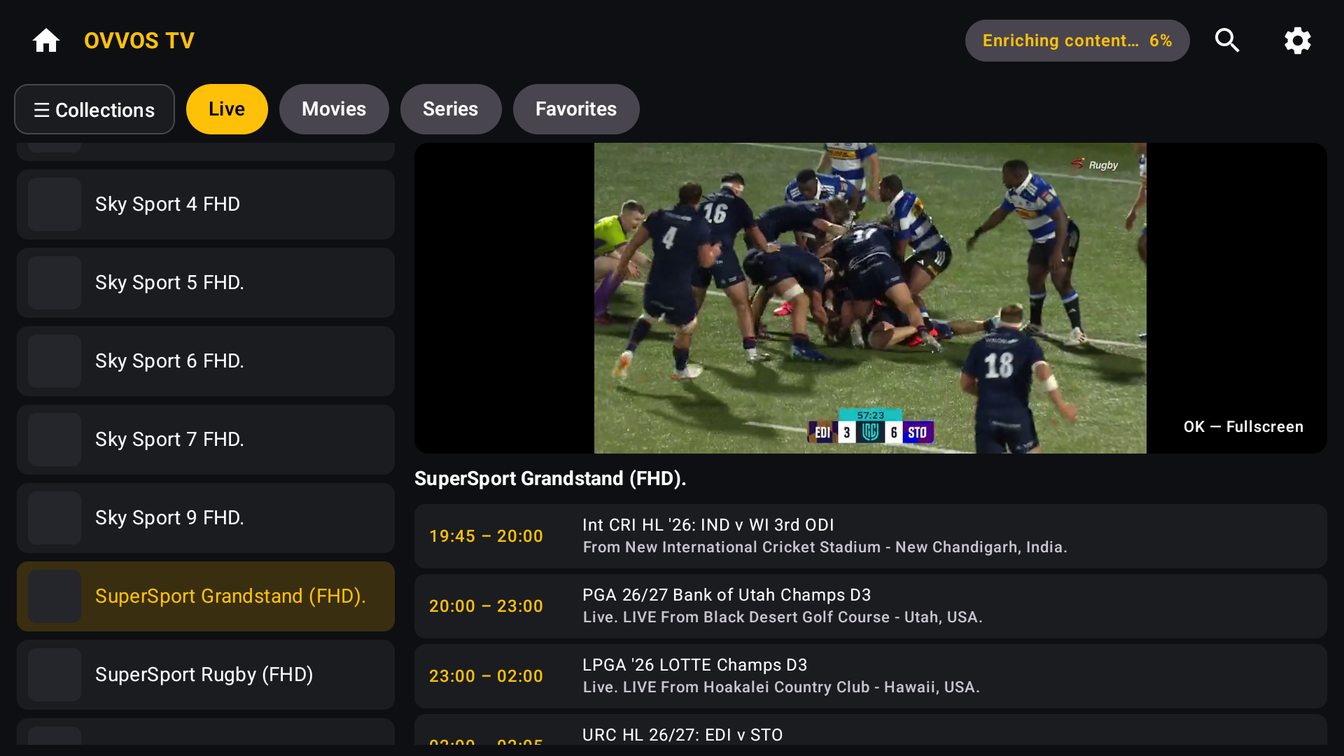 Live TV on Android TV: sports channel list, live rugby preview and programme guide with times