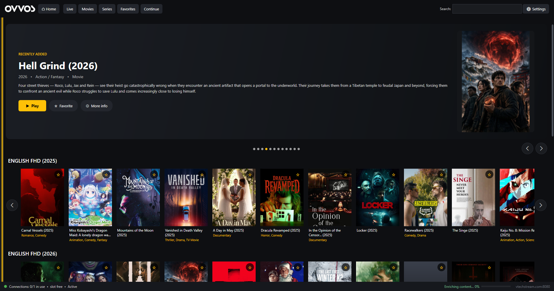 OVVOS TV on Windows: Recently added banner for Hell Grind (2026)