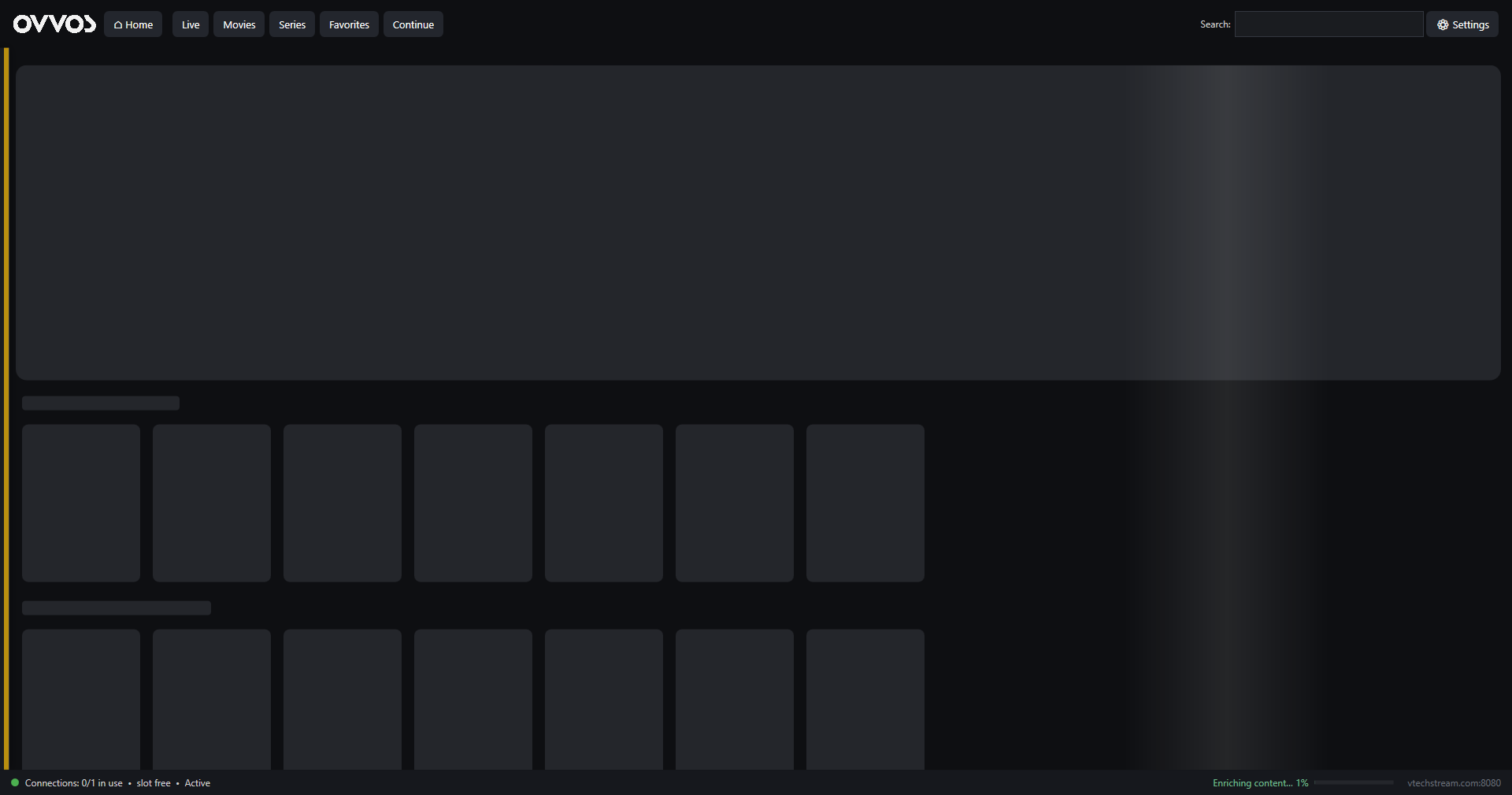 OVVOS TV on Windows: home loading with placeholder poster rows