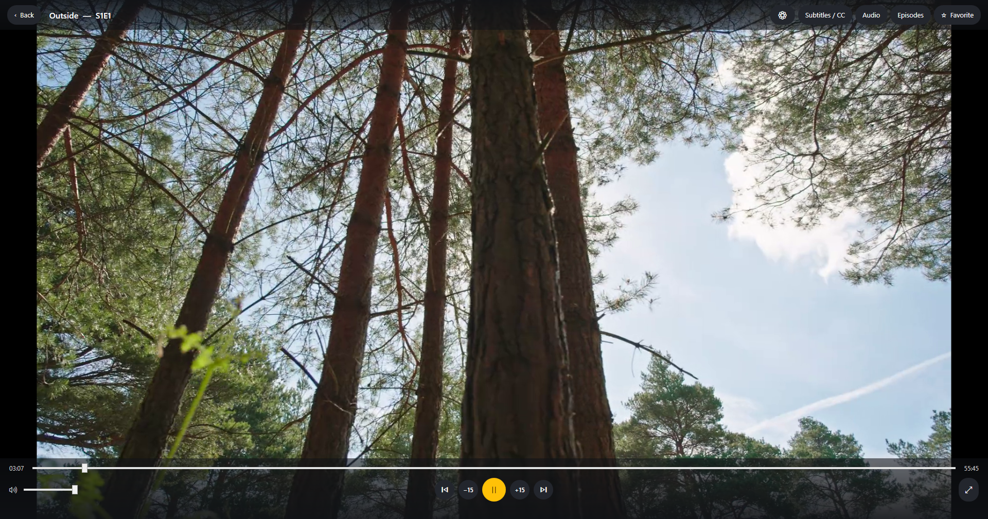 OVVOS TV on Windows: player controls over an episode of Outside